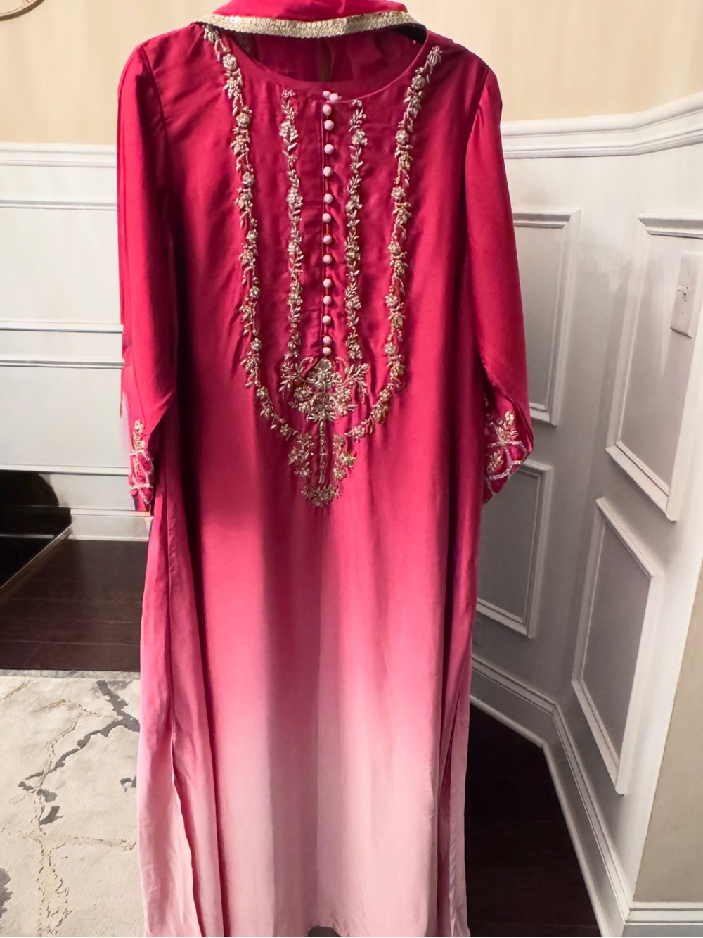 Hand-Embroidered Pink Ombre Women's Kaftan